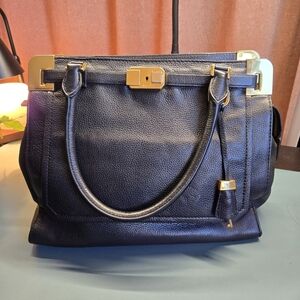 MICHAEL KORS Blake Vintage Satchel Leather Tote Bag Black